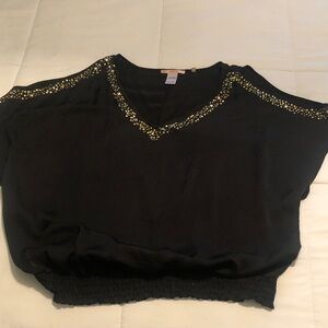 Elegant Black Blouse with Gold Accents